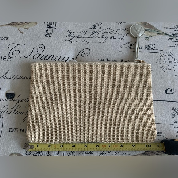 NEW Aveda Cosmetics Pouch: Oatmeal w/Golden Zipper. Zip Pull w/Embossed letter A - Picture 2 of 7